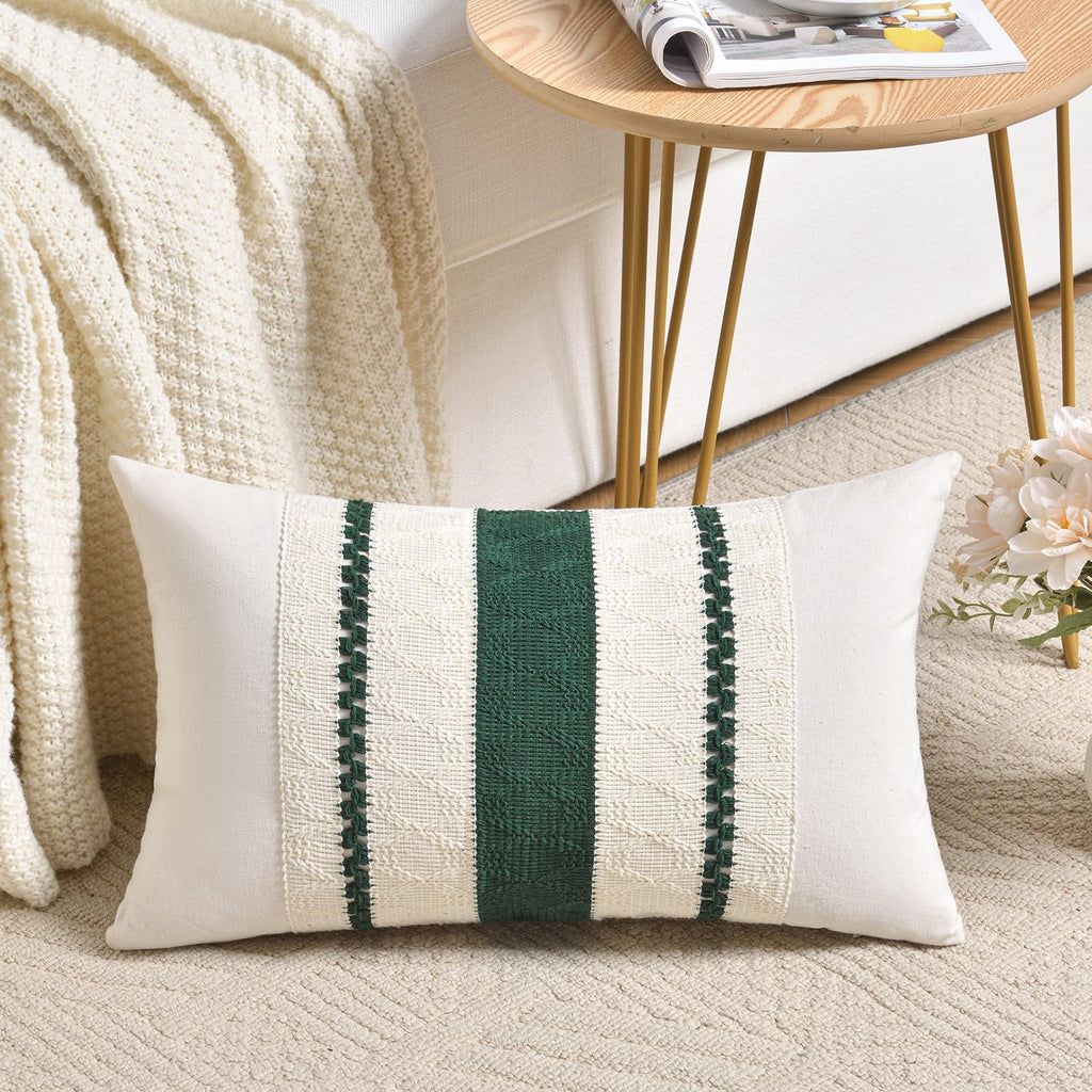 Fancy Homi Set of 1 Sage Green Boho Lumbar Decorative Throw Pillow Covers 12x20 Inch for Living Room Bedroom Couch Bed Chair, Rustic Retro Cushion Case, Bohemian Room Home Decor