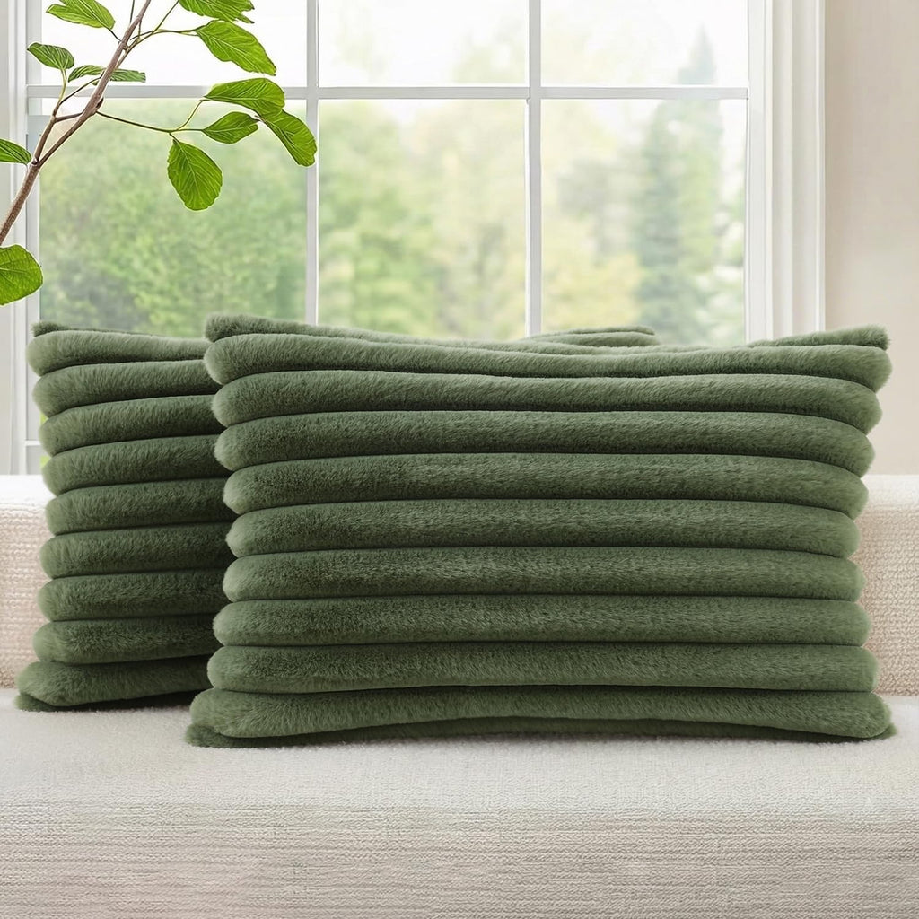 decorUhome Fall Faux Fur Throw Pillow Covers 18x18 Set of 2 Rust