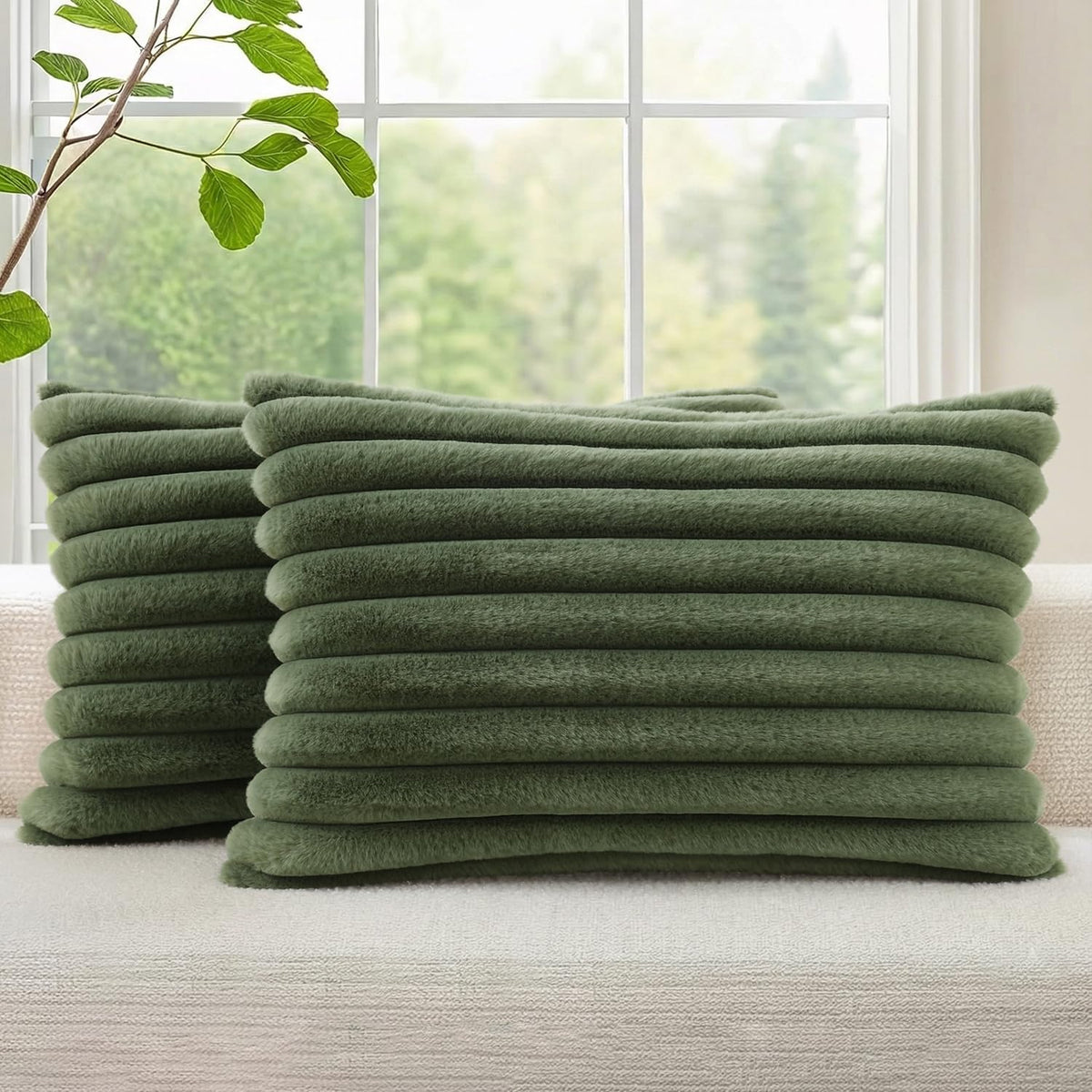 decorUhome Fall Faux Fur Throw Pillow Covers 18x18 Set of 2 Rust