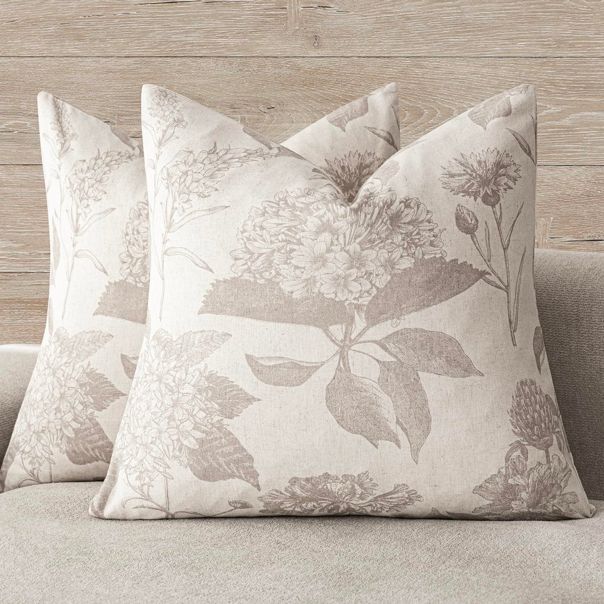Foindtower Set of 2 Linen Floral Vintage Throw Pillow Covers Neutral Accent Print Decorative Cozy Cushion Covers Farmhouse Boho Home Decor for Sofa Chair Couch Bed Living Room,18×18 Inch,Navy Blue