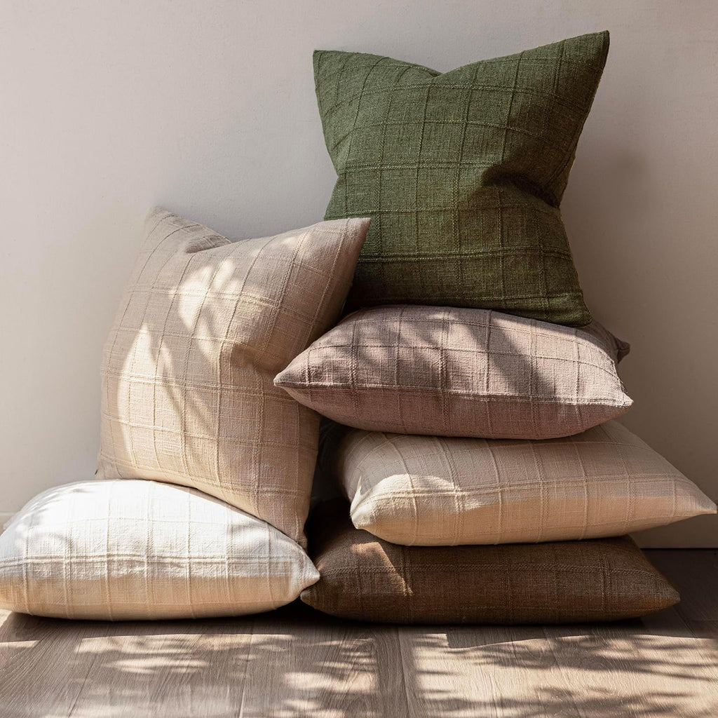 Foindtower Boho Linen Check Decorative Throw Pillow Cover 20×20 Olive Green