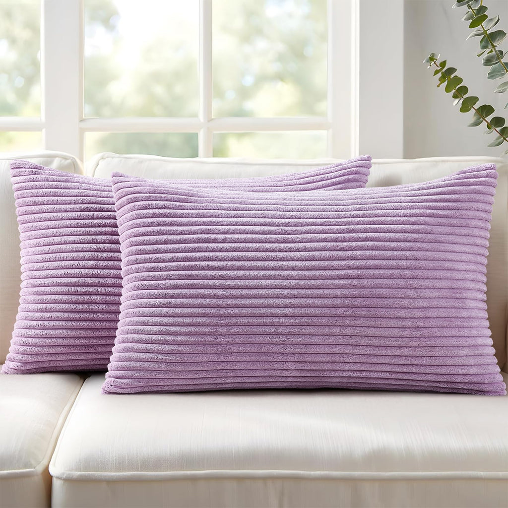 Mecatny Corduroy Fall Decorative Throw Pillow Covers 18x18 Set of 2 Khaki