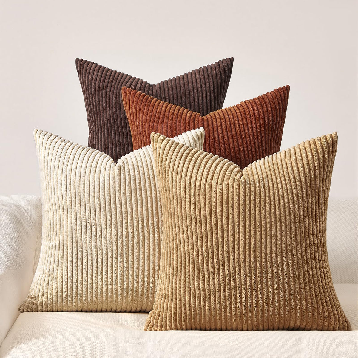 Topfinel Fall Burnt Orange Decorative Throw Pillows Covers 18x18 Inch Set of 4,Yellow Green Gradient Series Corduroy Striped Square Pillow Case,Western Modern Cushion Cover for Couch Sofa Bedroom