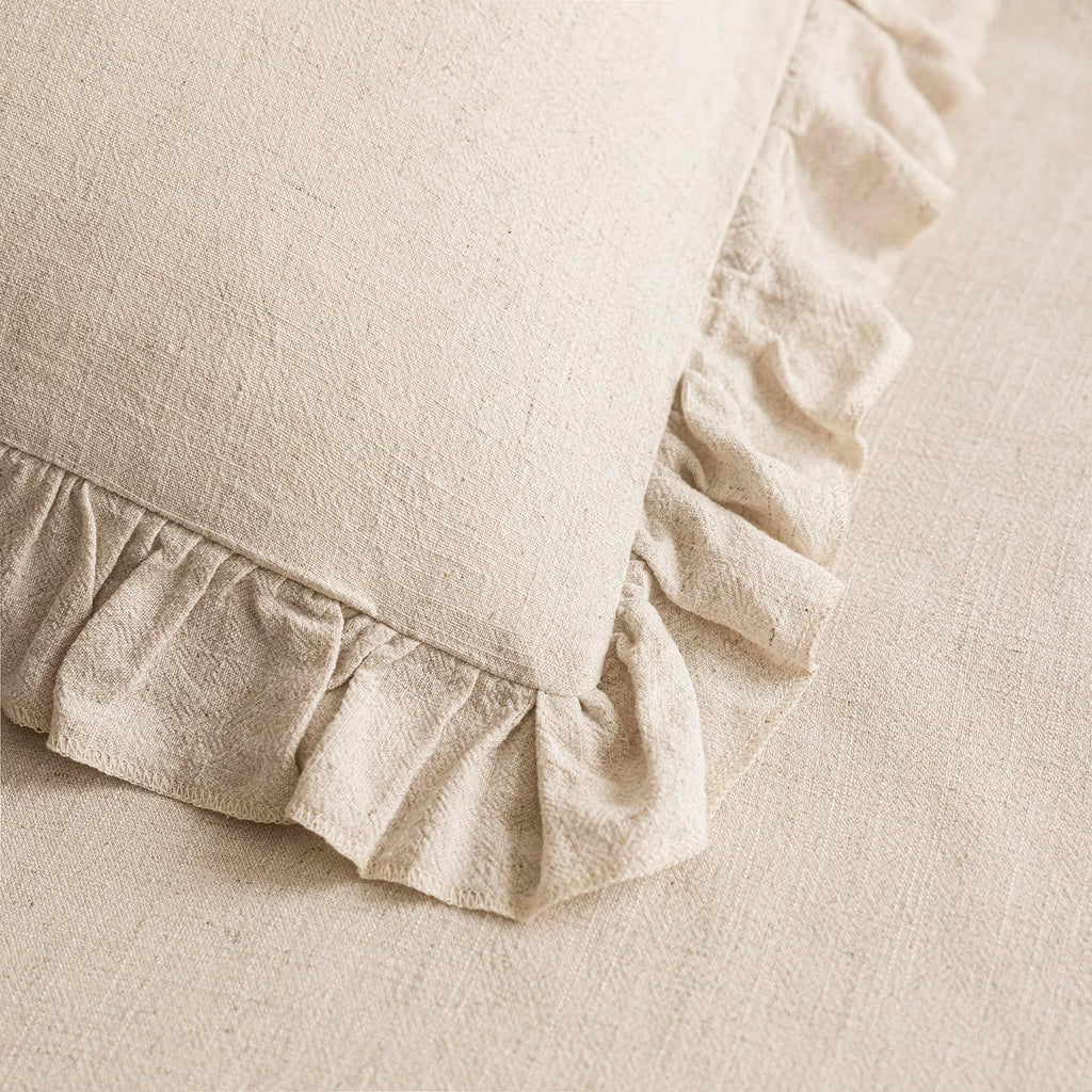 Foindtower Set of 2 Decorative Soild Fringe Ruffle Throw Pillow Covers Soft Boho Farmhouse Cushion Cover Cozy Accent Retro Pillowcase for Couch Sofa Bed Living Room Home Decor,20×20 Inch,Natural Beige