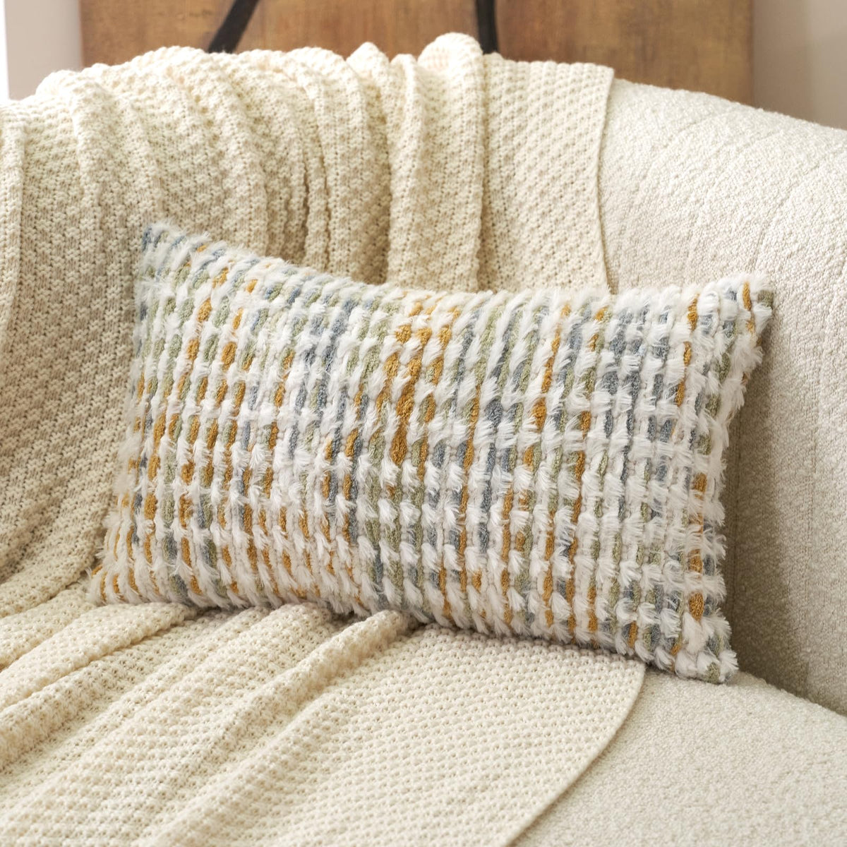 Aeckself Boho Chenille Tufted Pillow Cover 20 x 20 Inch, Decorative Square Throw Pillow Cover Neutral Pillowcase for Couch Bedroom Living Room, Orange White