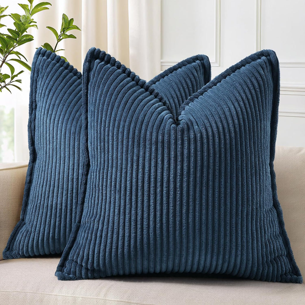 decorUhome Fall Corduroy Navy Blue Throw Pillow Covers 24x24 Set of 2