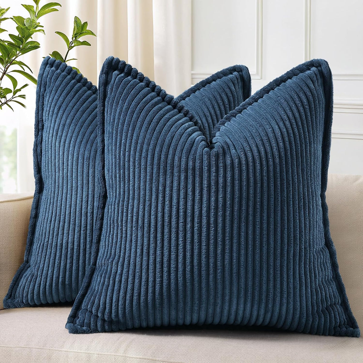 decorUhome Fall Corduroy Navy Blue Throw Pillow Covers 24x24 Set of 2