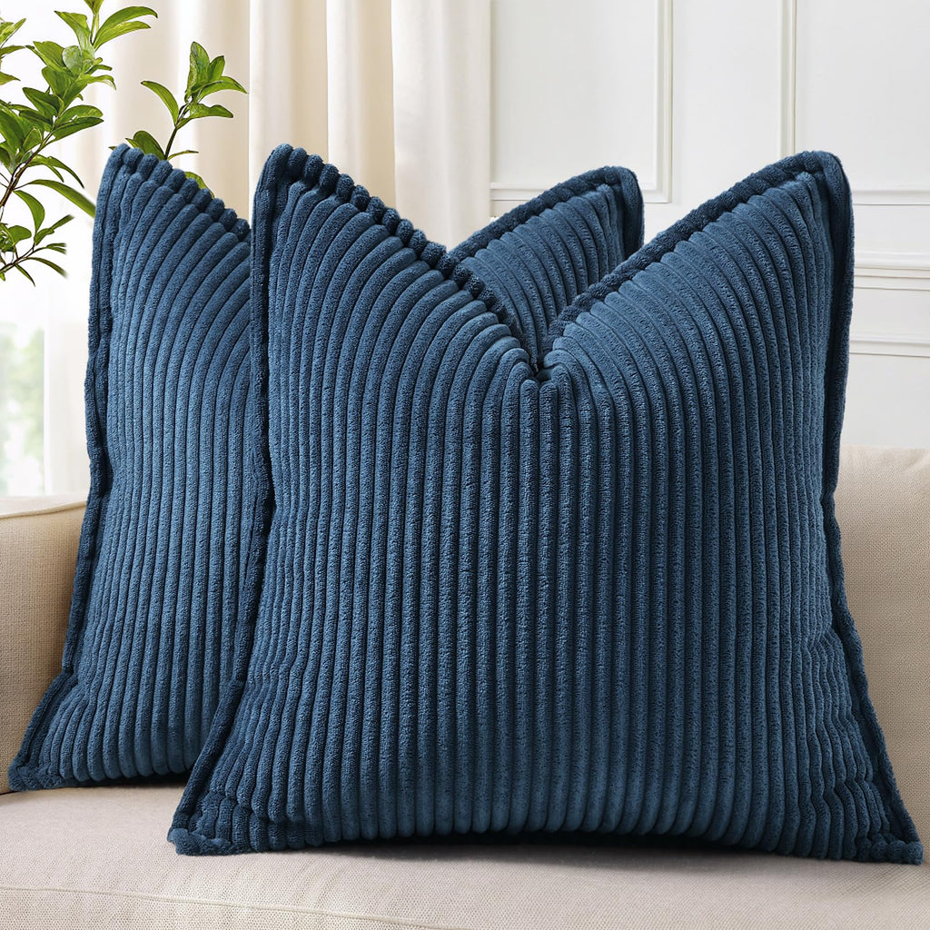 decorUhome Fall Corduroy Navy Blue Throw Pillow Covers 24x24 Set of 2