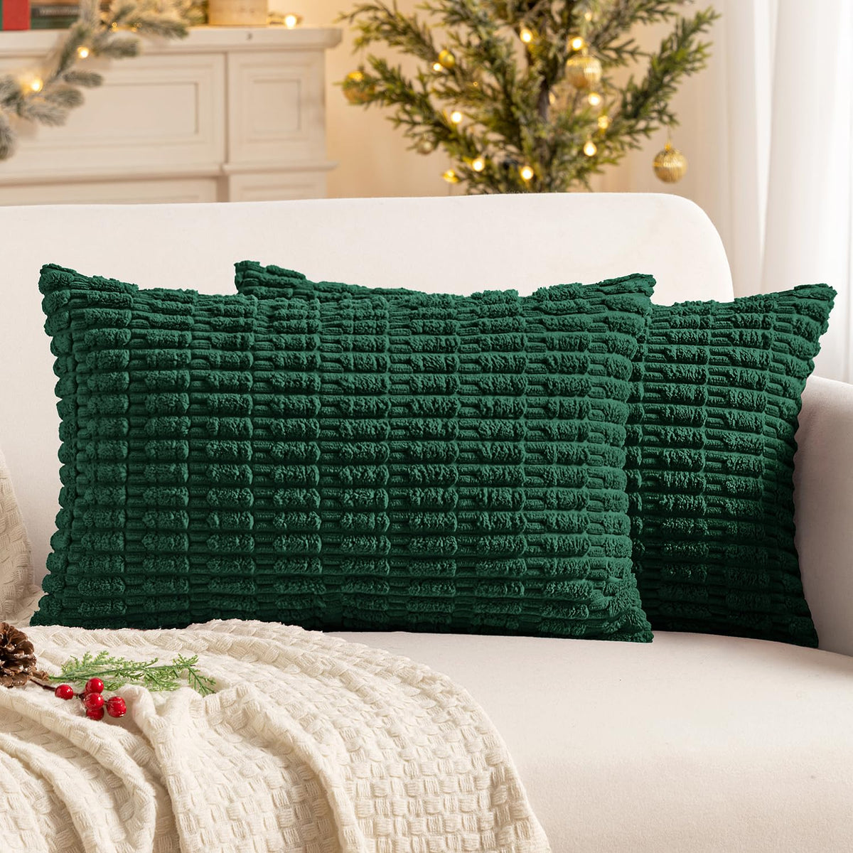 MIULEE Fall Corduroy Decorative Throw Pillow Covers 18x18 Rust Pack of 2