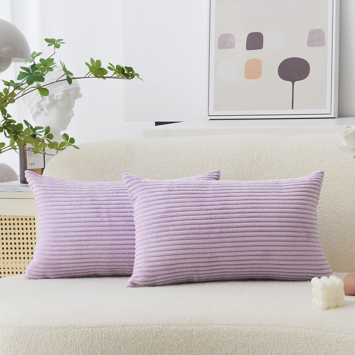 Home Brilliant Yellow Pillow Covers Summer Decorative Set of 2 Striped Corduroy Plush Velvet Throw Pillow Covers for Couch Decor, 18x18 inch, Light Yellow