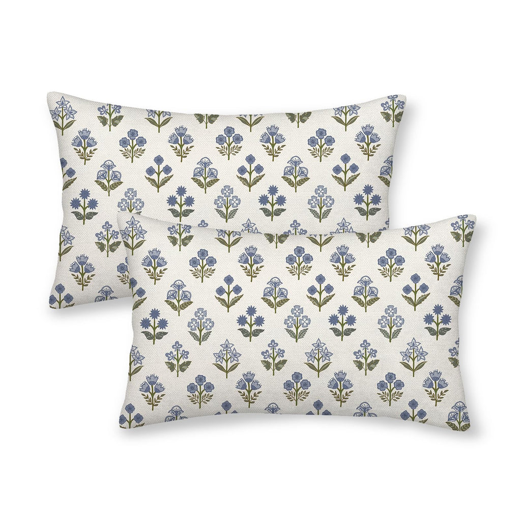Floral Outdoor Pillow Covers 18x18 Inch Set of 2 Blue Green
