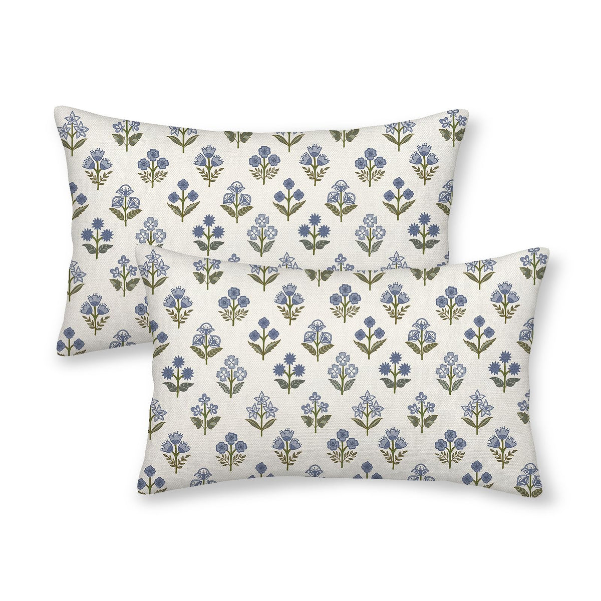 Floral Outdoor Pillow Covers 18x18 Inch Set of 2 Blue Green