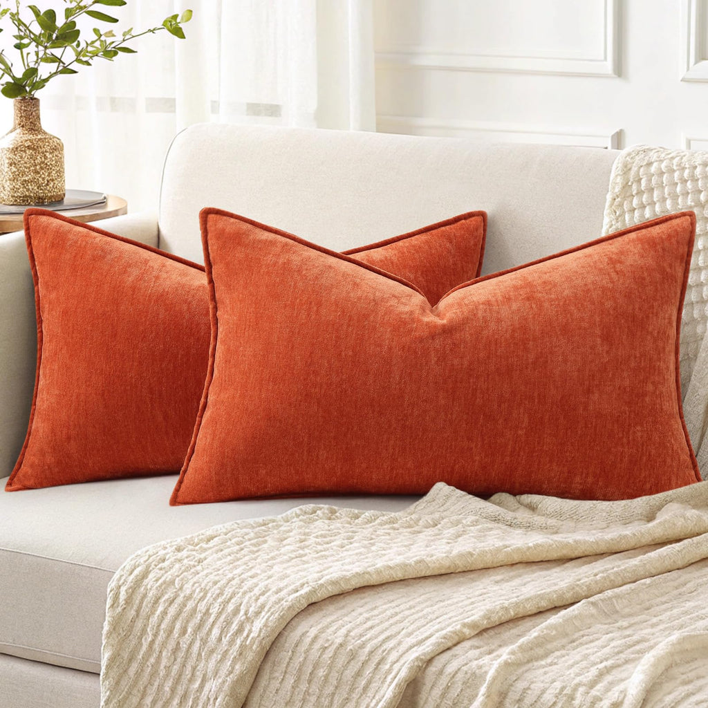 decorUhome Chenille Beige Velvet Throw Pillow Covers 18x18 Set of 2