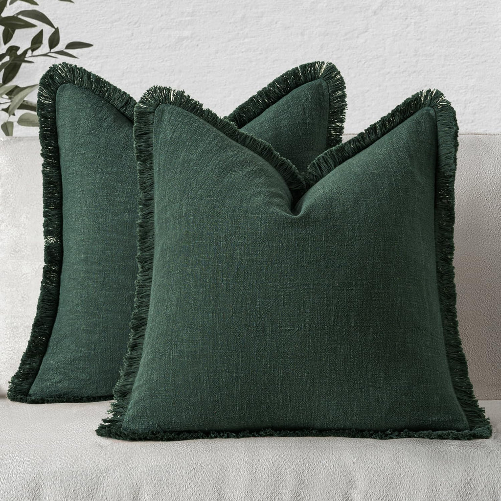 MIULEE Linen Fringe Decorative Throw Pillow Covers Natural Beige 20x20