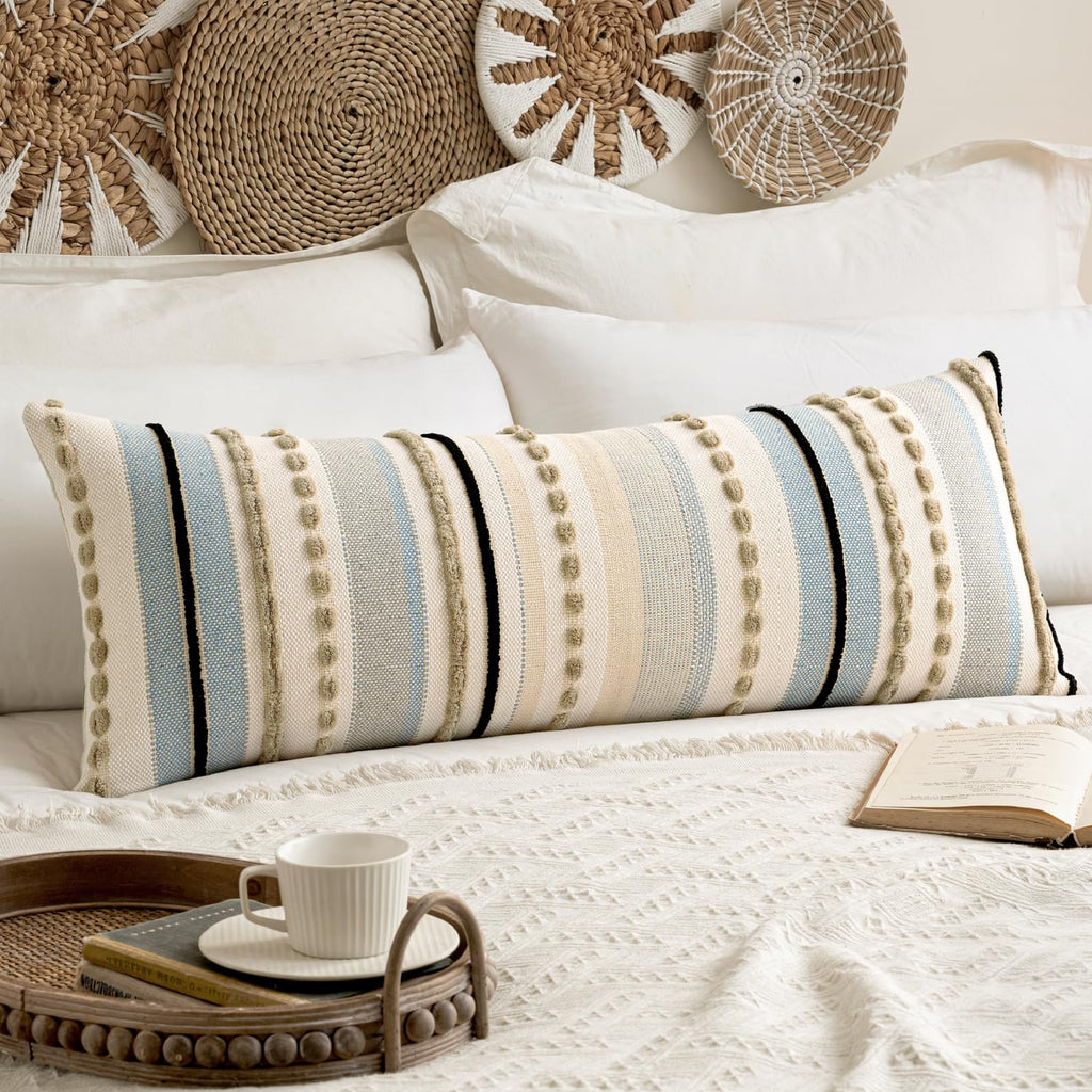 ANRODUO Boho Decorative Pillow Covers Olive Green Stripe 18x18 Pack of 2