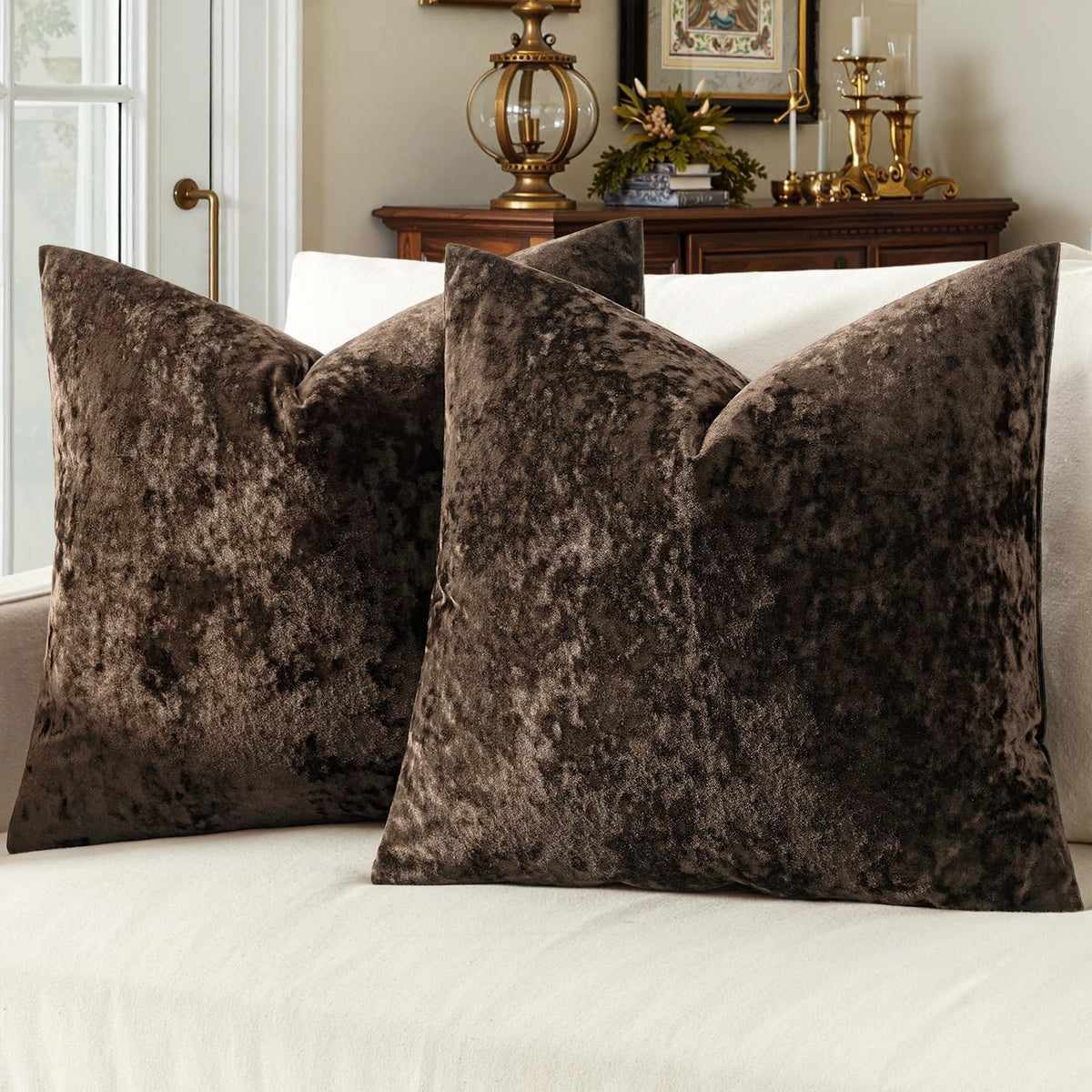 MIULEE Fall Velvet Throw Pillow Covers Burnt Orange 18x18 inch Set of 2