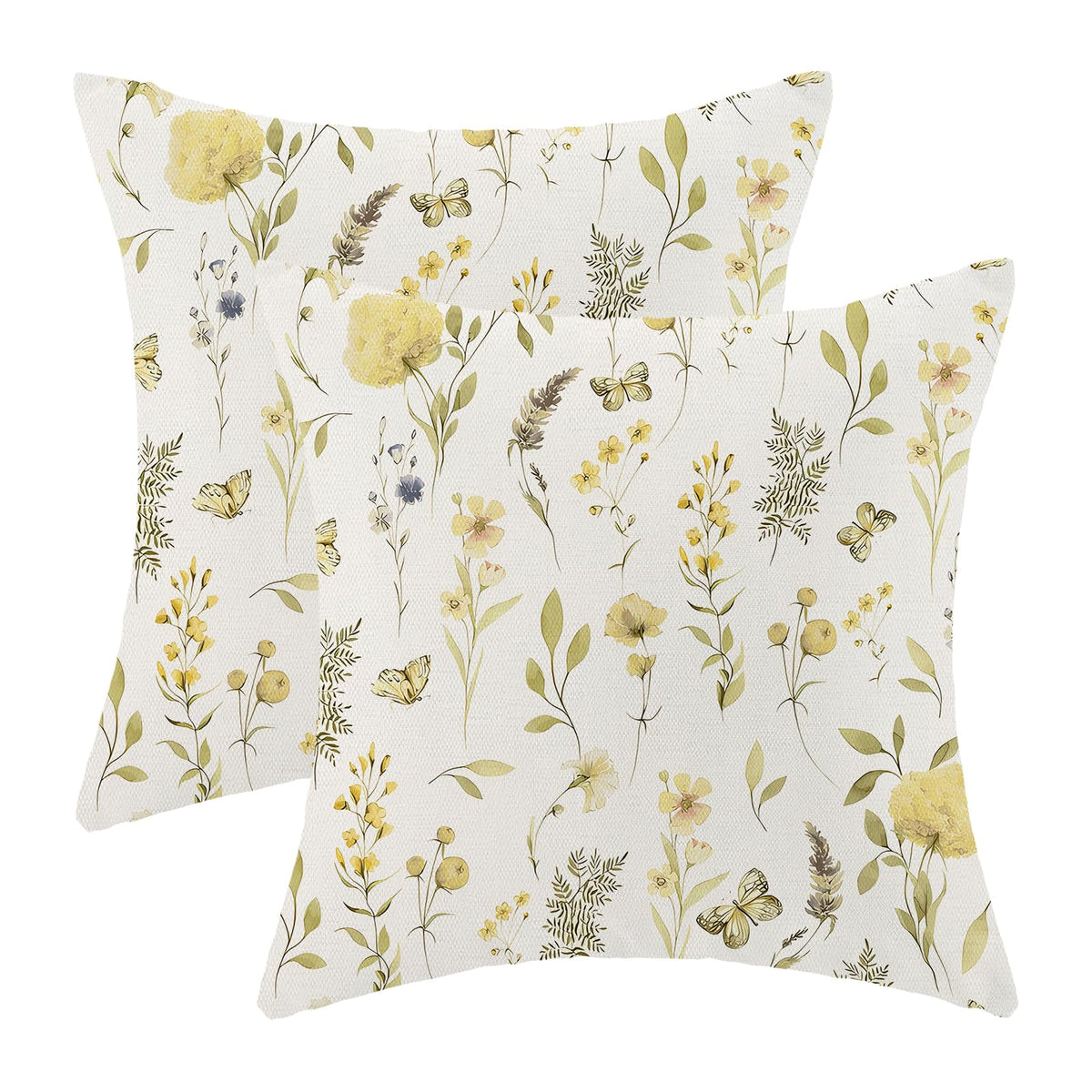 Spring Sage Green Wild Flower Pillow Covers 18x18 Set of 2