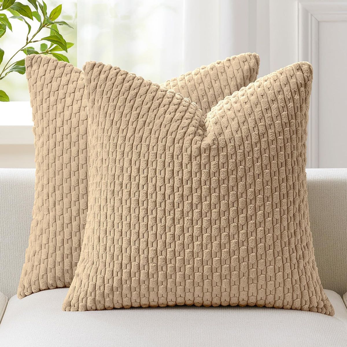 Kevin Textile Soft Corduroy 18x18 Inch Pillow Covers 2 Pack, Sage Green