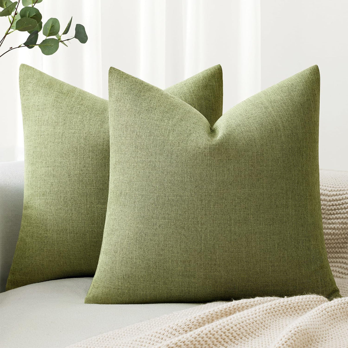 MIULEE Pack of 2 Linen Textured Pillow Covers, 18x18 Inch Light Blue