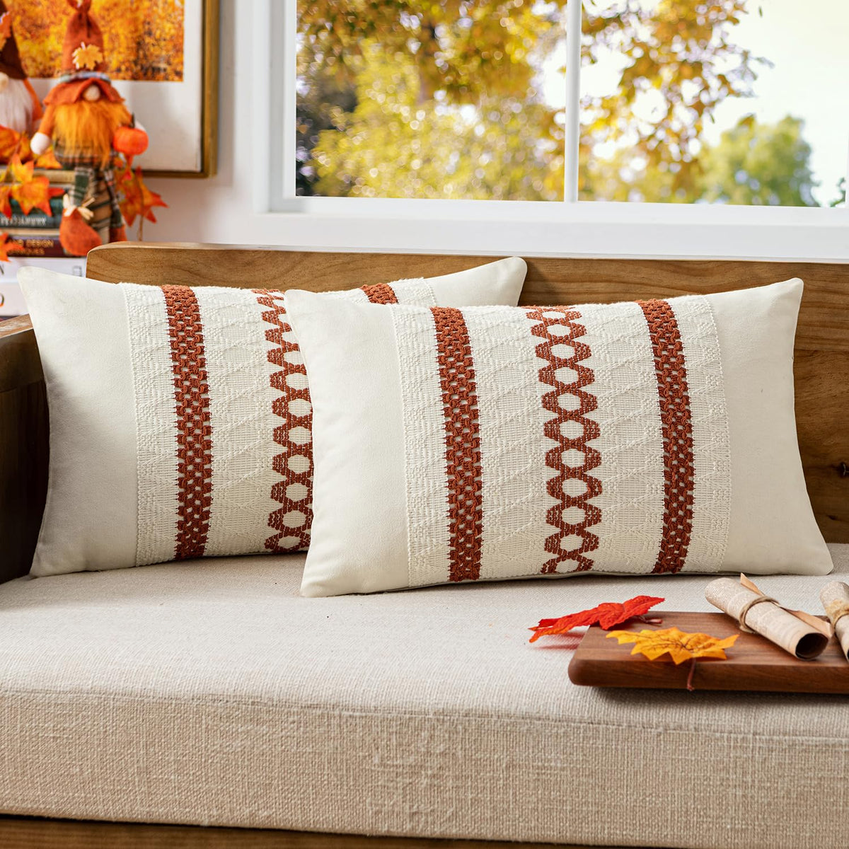 MIULEE Set of 2 Sage Green Boho Decorative Pillow Covers 18x18 Inch