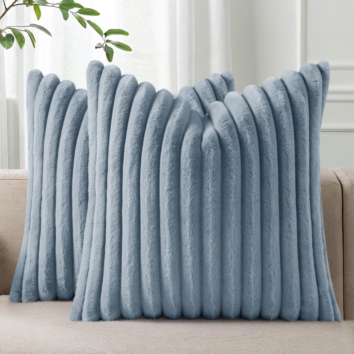 Pallene Faux Fur Decorative Throw Pillow Covers 18x18 Set of 2, Cream White