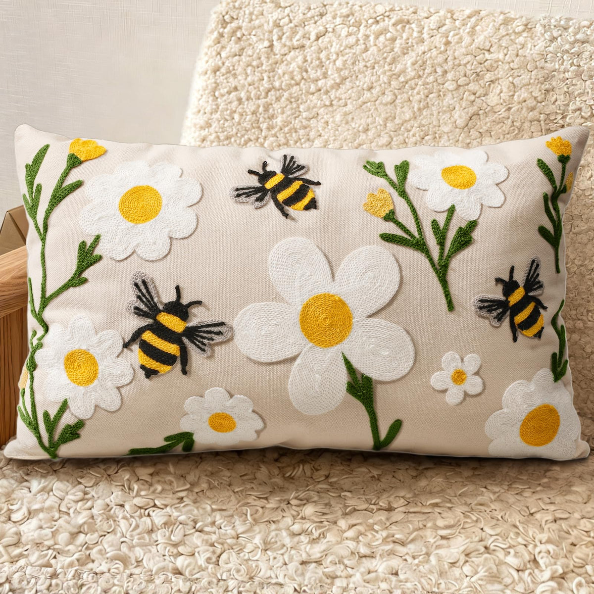 Embroidered Throw Pillow Cover 18x18 Inch, Flower Cluster