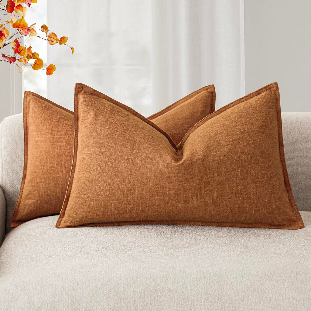 Foindtower Linen Solid Decorative Throw Pillow Covers 20x20 Natural Beige