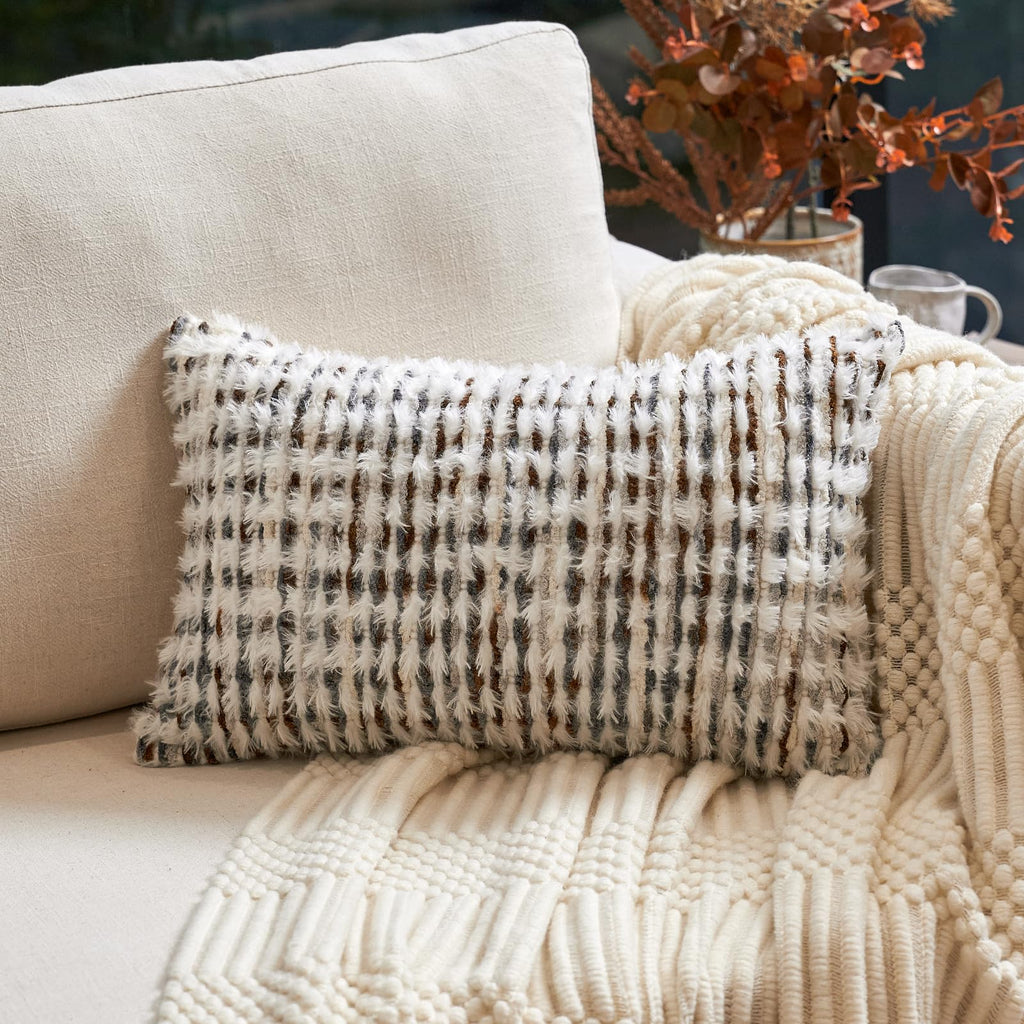 Aeckself Boho Chenille Tufted Pillow Cover 20 x 20 Inch, Decorative Square Throw Pillow Cover Neutral Pillowcase for Couch Bedroom Living Room, Orange White