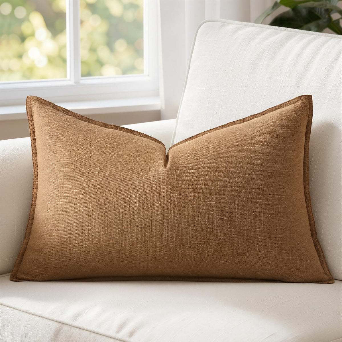 MIULEE Decorative Linen Lumbar Pillow Cover 14x36 Inch Dark Olive Green