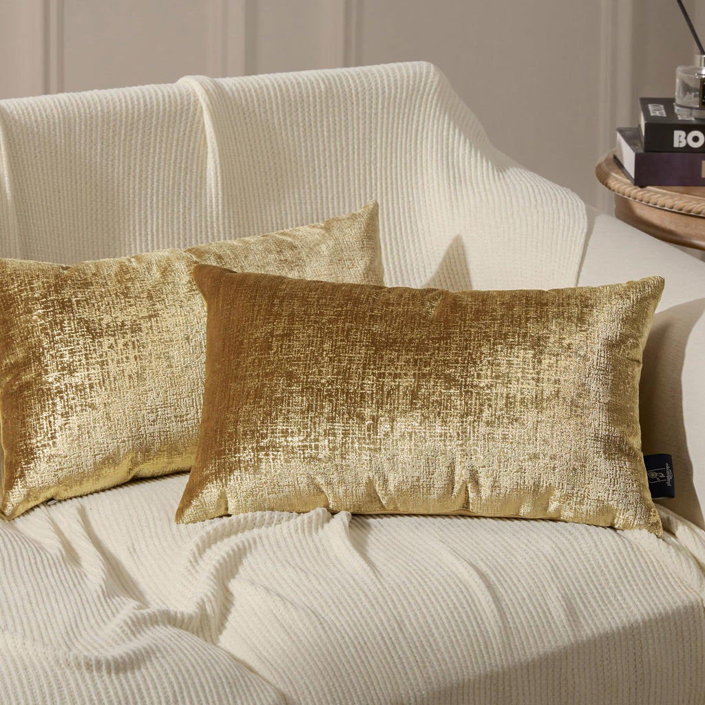 Phantoscope Pack of 2 Sparkling Velvet Geometric-pattern Throw Decorative Pillow Cover Soft Gold Glitter Square Cushion Cover Pillowcase for Couch Bed and Chair, Dark Brown, 18 x 18 inches, 45 x 45 cm