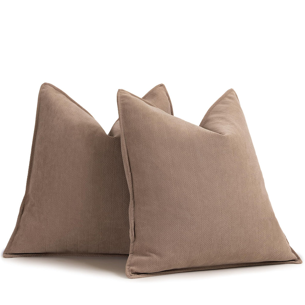 ZWJD Beige Pillow Covers 20x20 Set of 2 Chenille Throw Pillow Covers with Elegant Design Soft and Luxurious Decorative Throw Pillows for Couch, Bed, and Home Decor