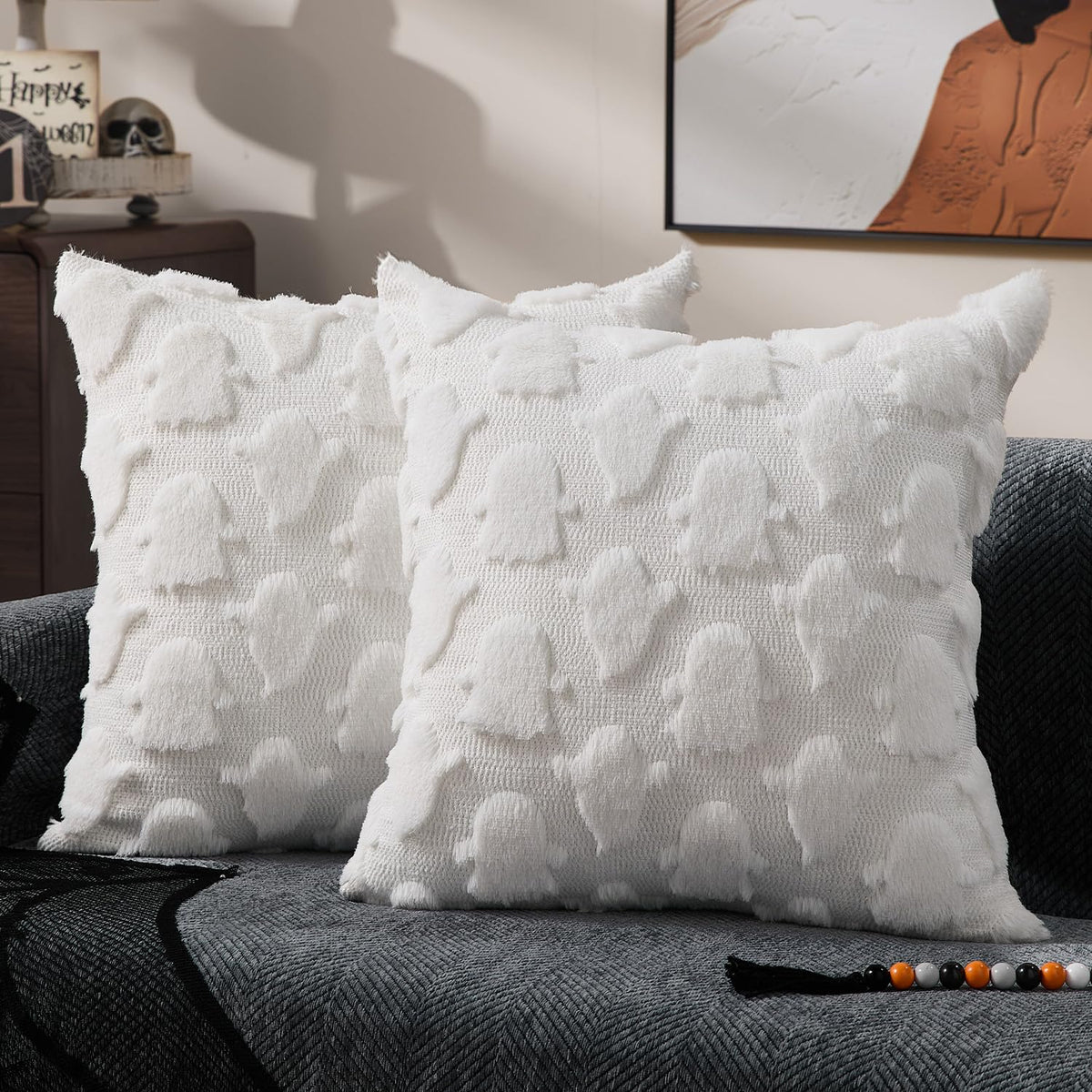 DFXSZ Halloween Pillow Covers 22x22 inch 2Pcs White Ghost Halloween Decor