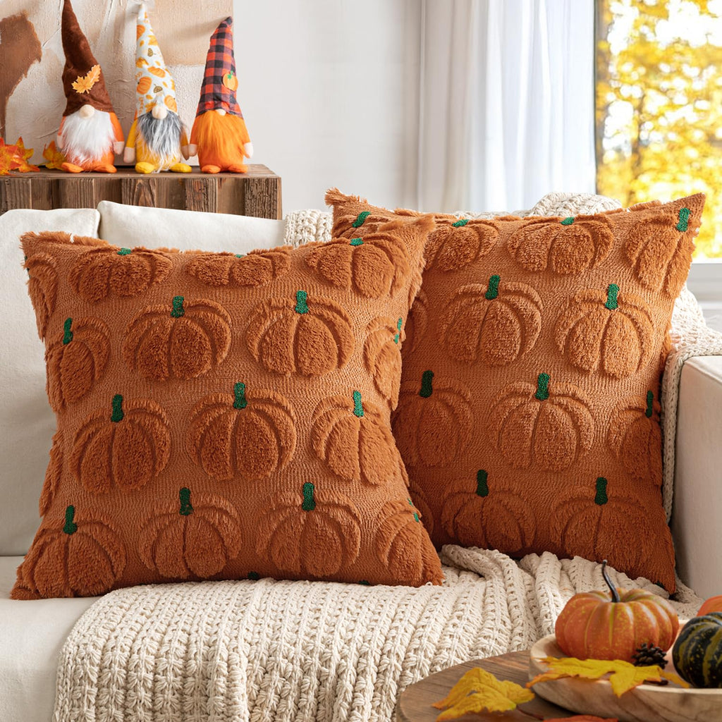 MIULEE Fall Pumpkin Pillow Covers Fall Decor Beige Brown Stem 18x18