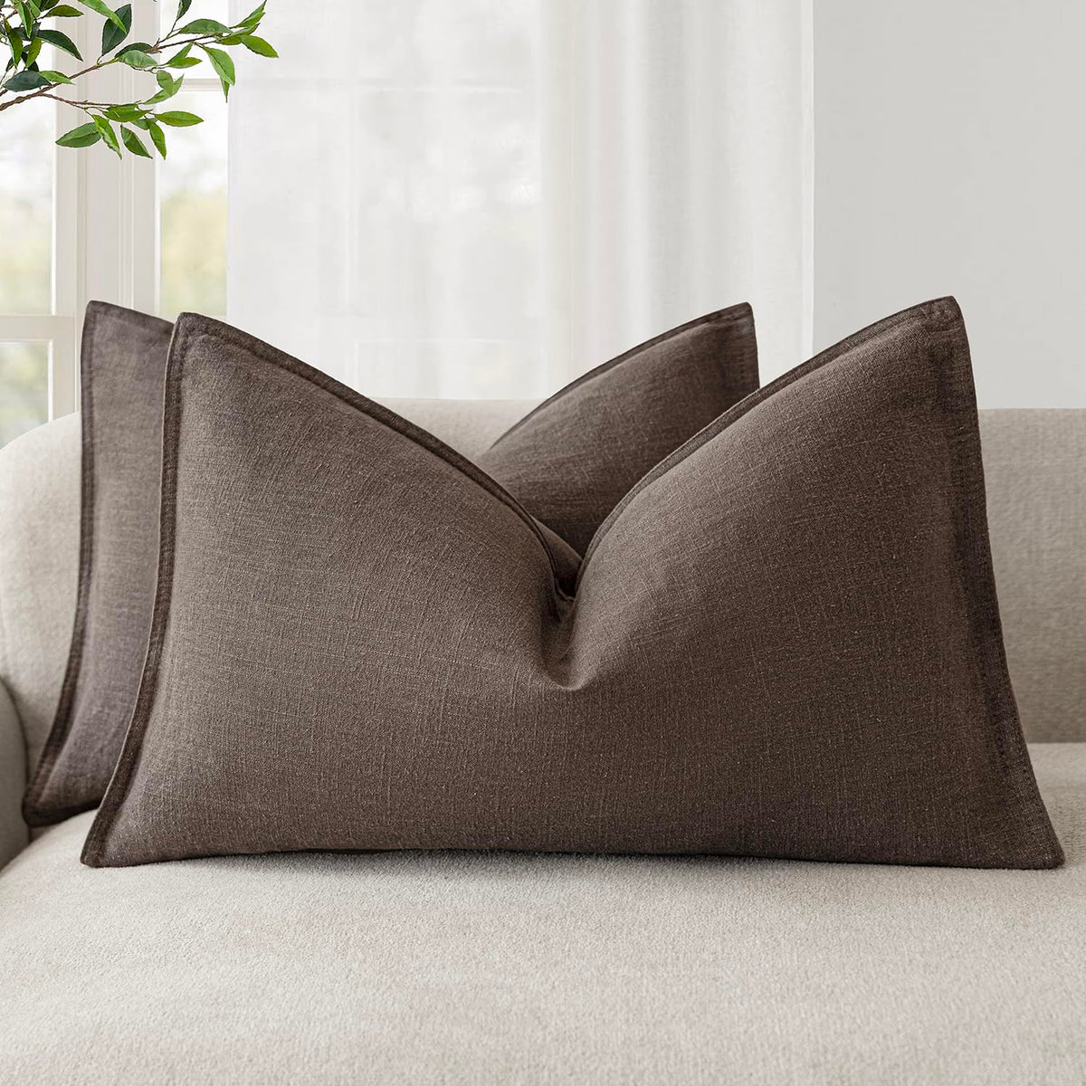 Foindtower Linen Solid Decorative Throw Pillow Covers 20x20 Natural Beige