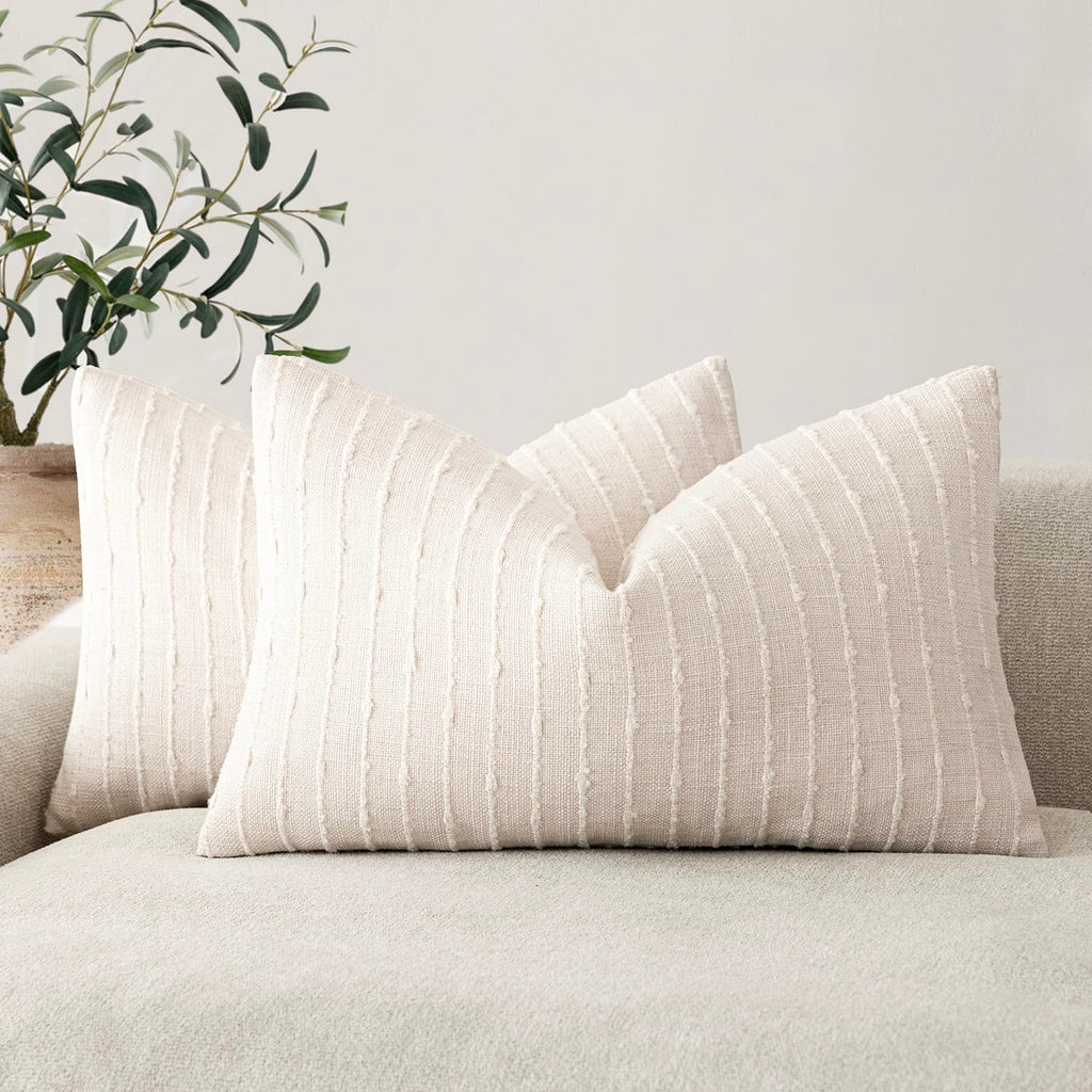 Foindtower Decorative Striped Boucle Throw Pillow Covers 20x20 Inch Camel