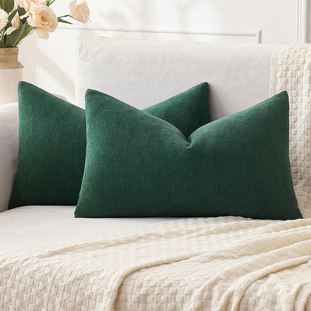 MIULEE Olive Green Chenille Couch Throw Pillow Covers, 18x18