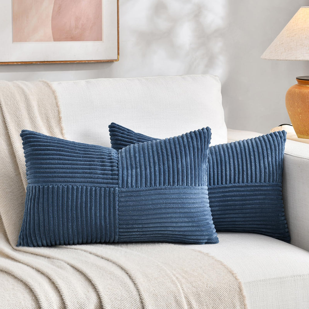 Fancy Homi 2 Packs Rust Boho Decorative Throw Pillow Covers 18x18 Inch for Couch Bed Sofa, Farmhouse Fall Home Decor, Soft Corss Corduroy Patchwork Textured Terracotta Accent Cushion Case 45x45 cm