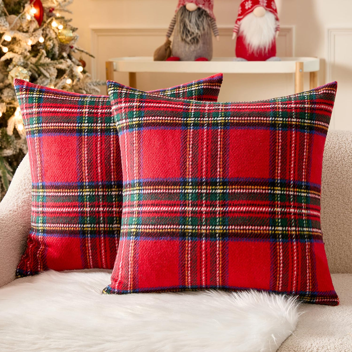 MIULEE Fall Plaid Decorative Pillow Covers Set of 2 20x20 Brown