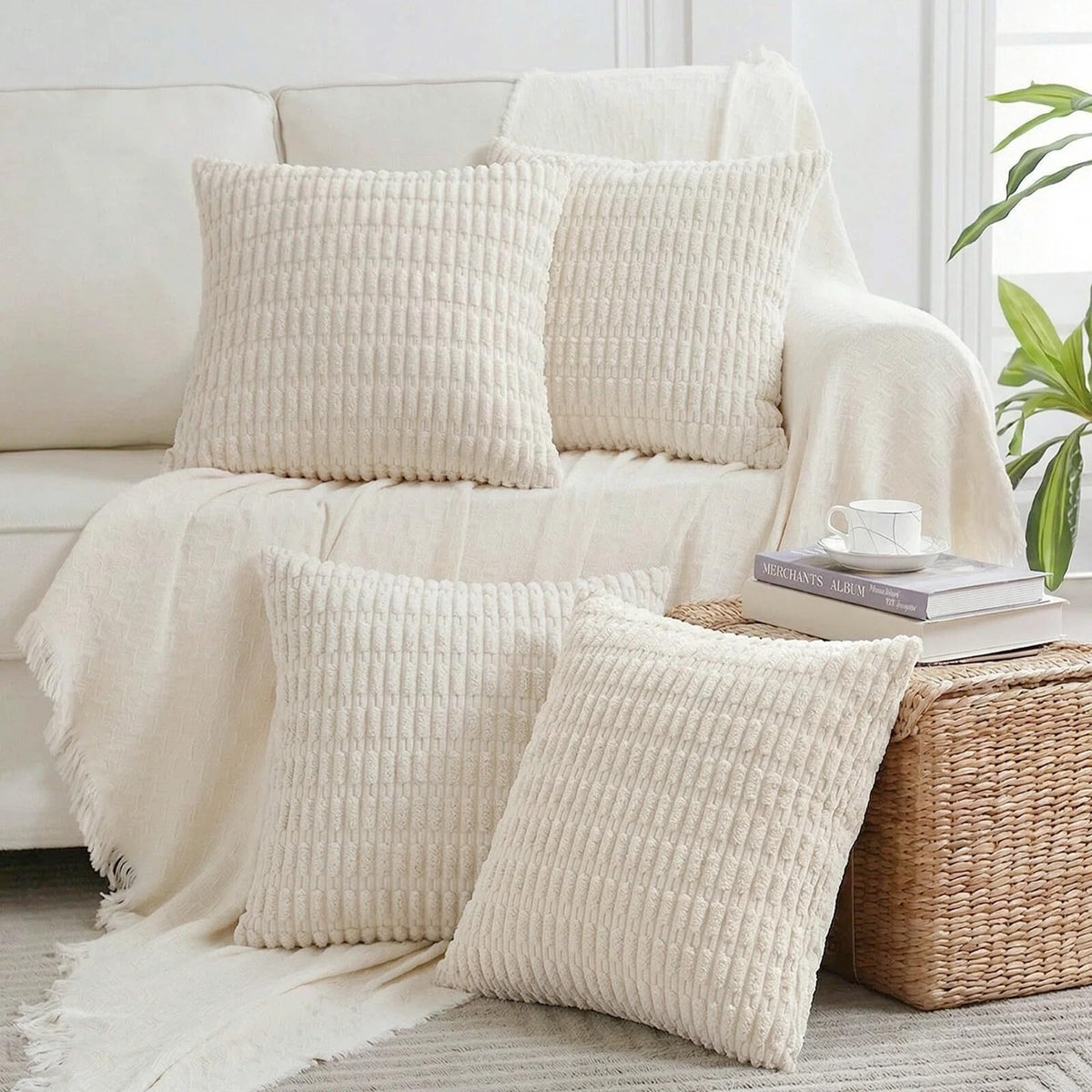 Fancy Homi 4 Packs Decorative Throw Pillow Covers for Living Room Couch Bed, Modern Farmhouse Boho Home Décor Accent Cushion Case, 18" x 18", Neutral