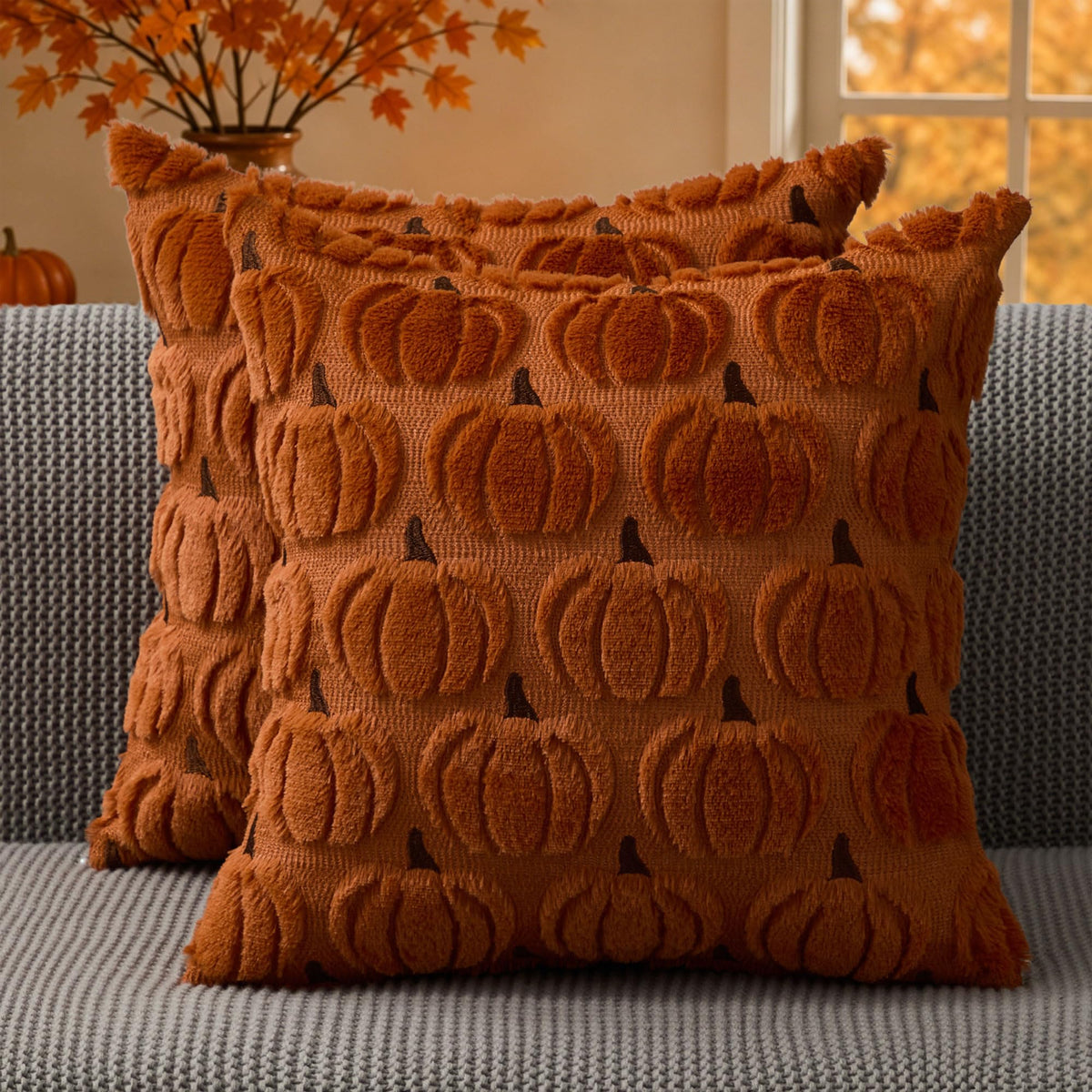 DFXSZ Fall Pillow Covers 18x18 2Pcs Rust Pumpkin Fall Decorations for Home