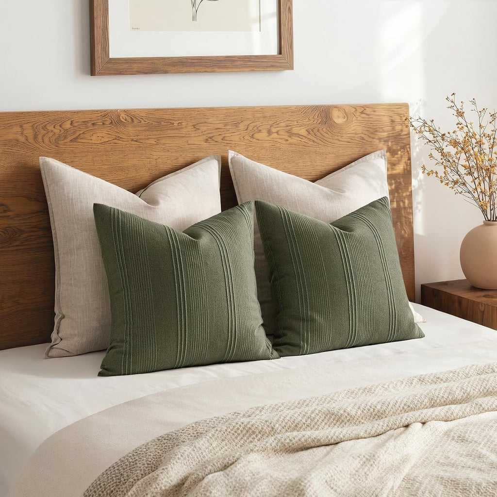 MIULEE Decorative Striped Throw Pillow Covers 20x20 Inch Olive Green 2 Pack
