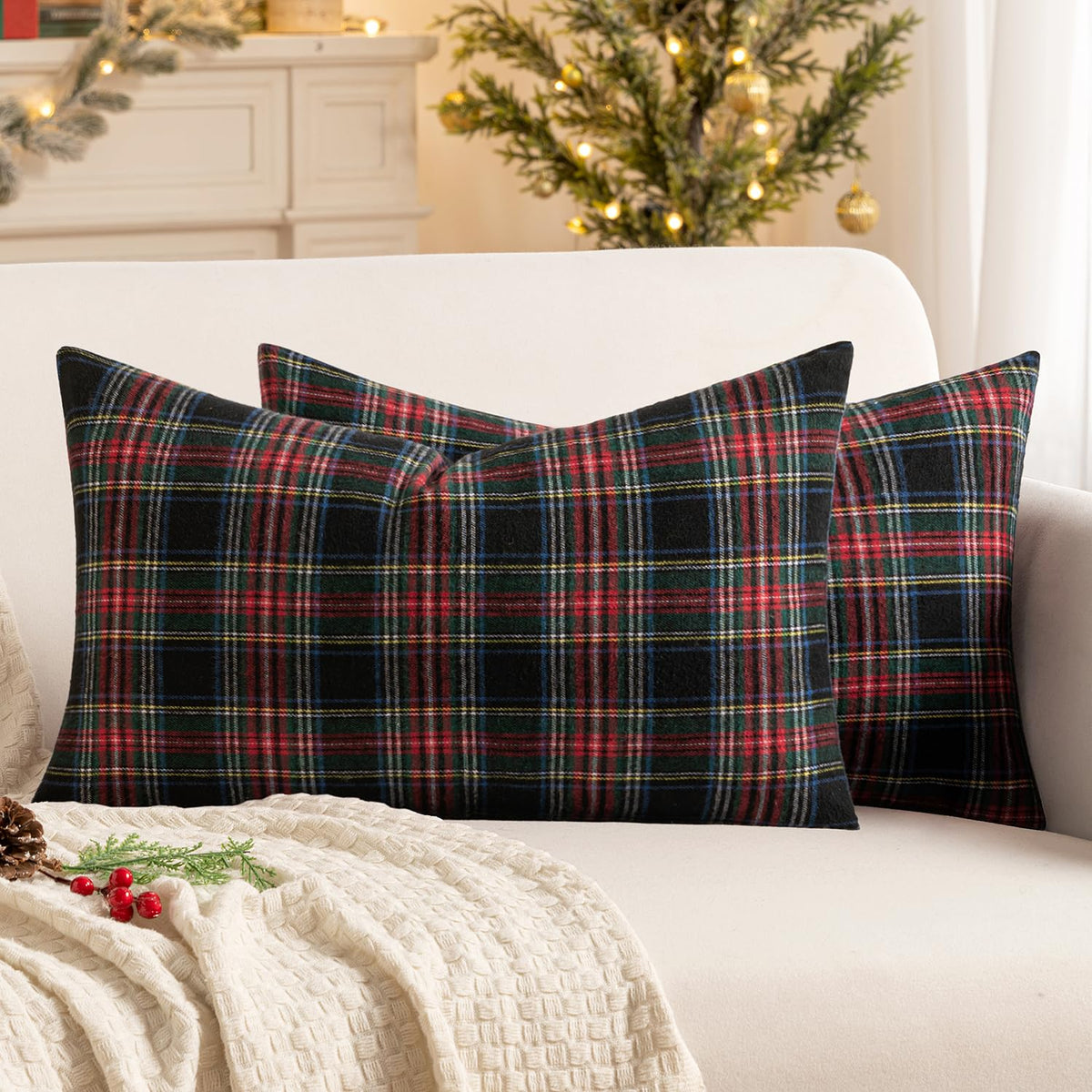 MIULEE Fall Plaid Pillow Covers Scottish Tartan 18x18 Brown