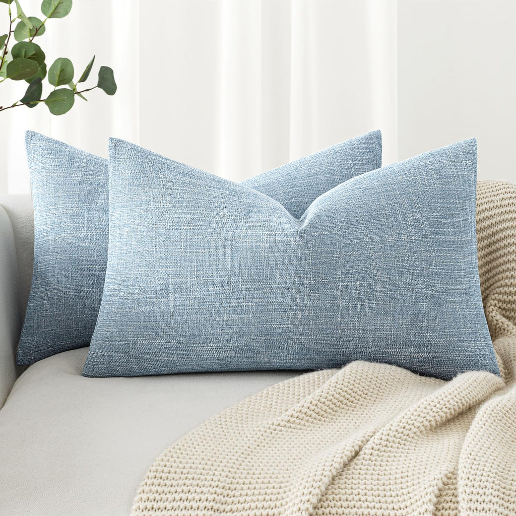 MIULEE Pack of 2 Linen Textured Pillow Covers, 18x18 Inch Light Blue