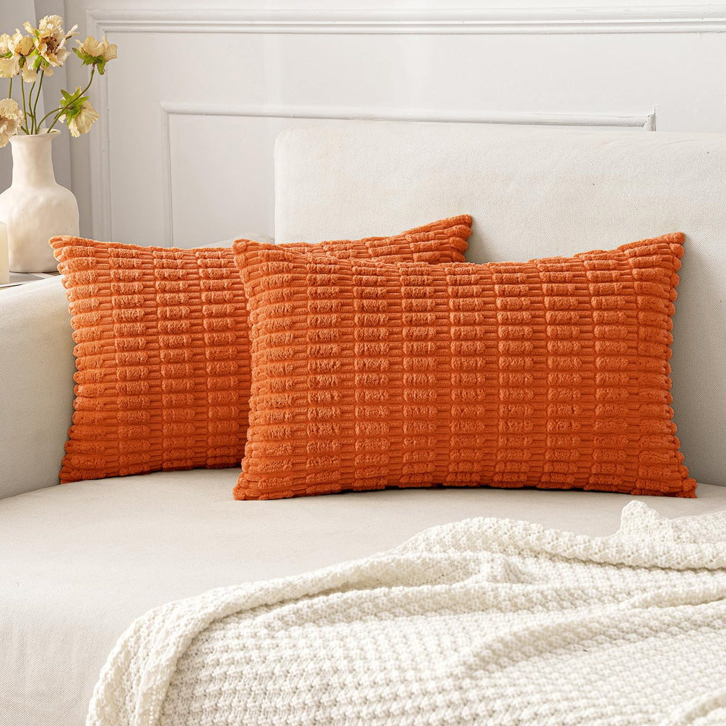 MIULEE Fall Corduroy Decorative Throw Pillow Covers 18x18 Rust Pack of 2