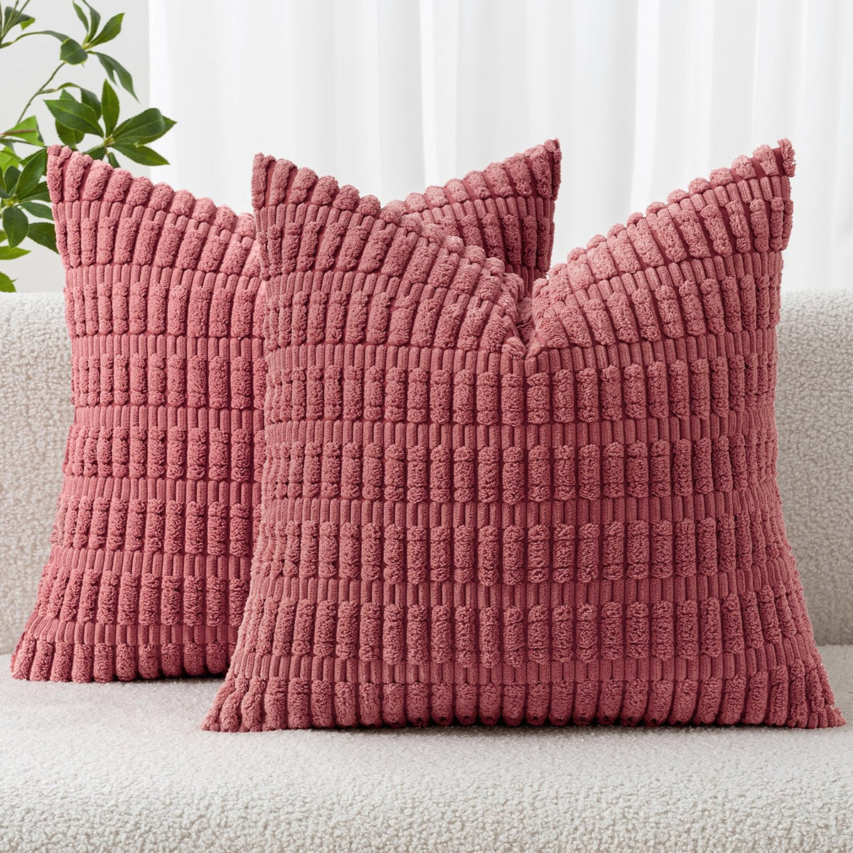 MIULEE Lumbar Corduroy Decorative Throw Pillow Covers 12x20 Cream White