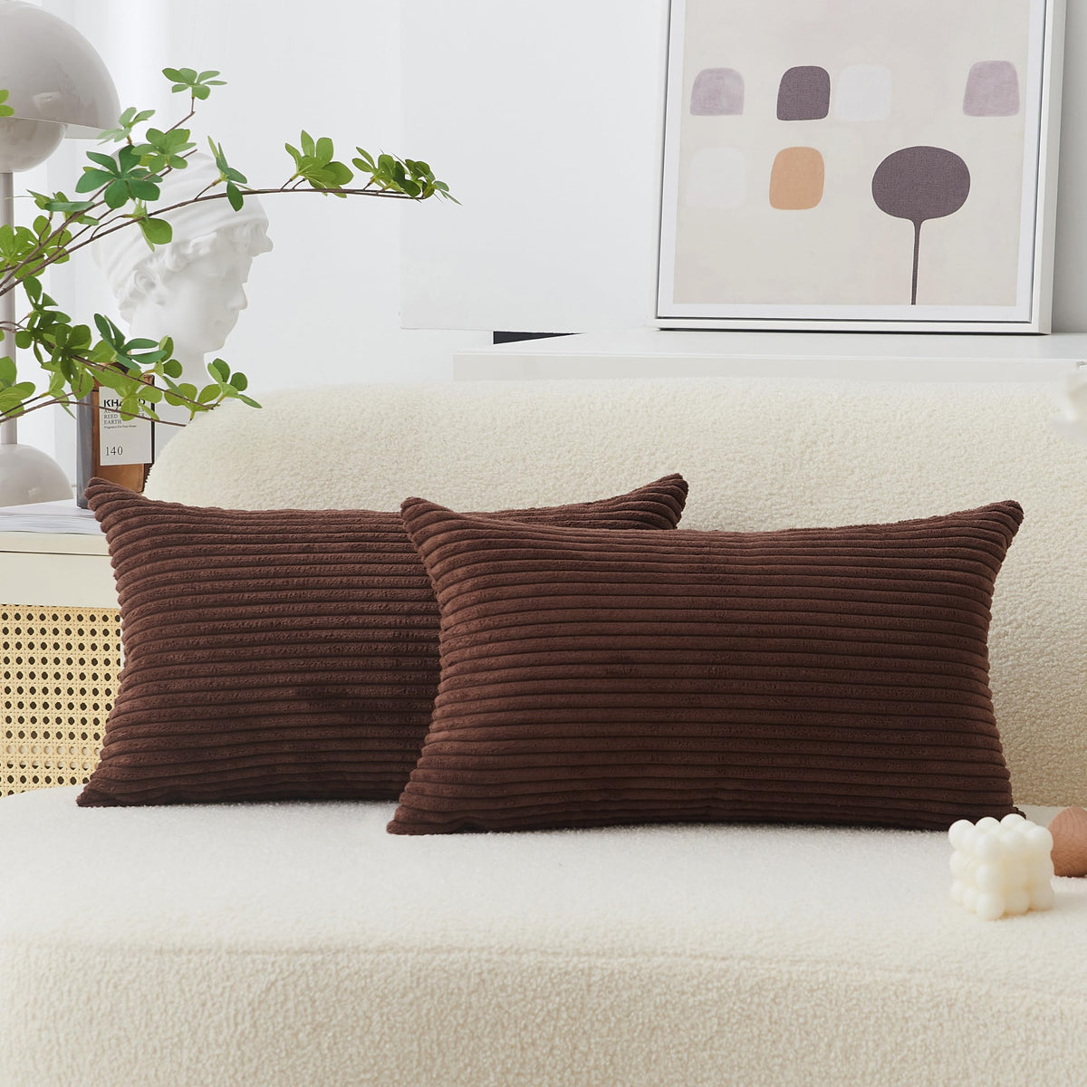 Home Brilliant Yellow Pillow Covers Summer Decorative Set of 2 Striped Corduroy Plush Velvet Throw Pillow Covers for Couch Decor, 18x18 inch, Light Yellow