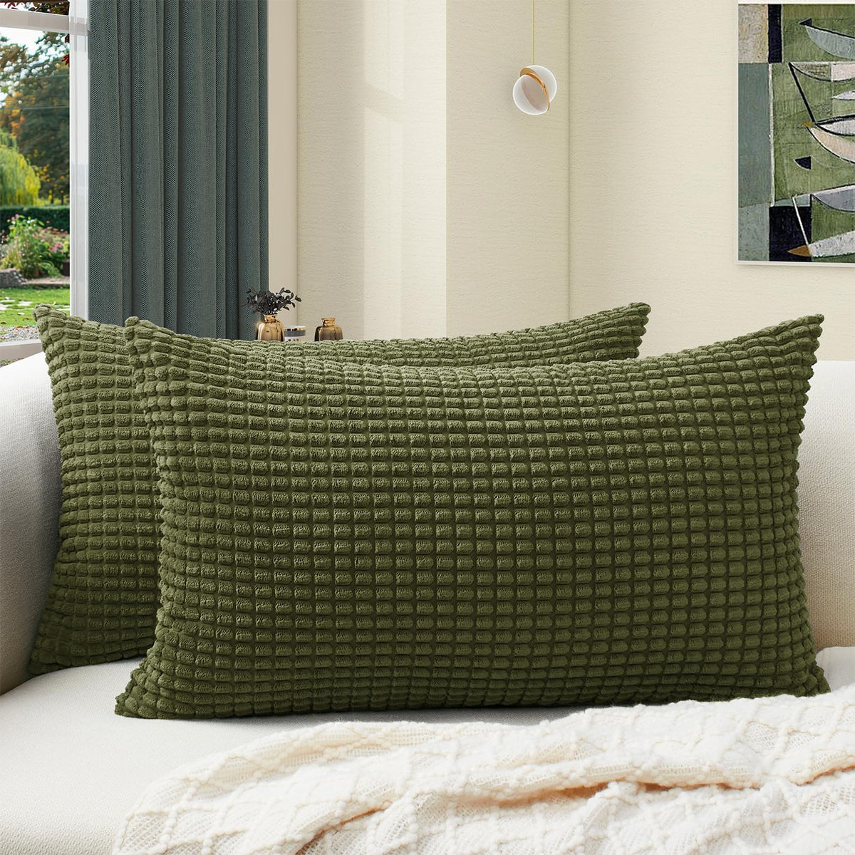 Softalker Corduroy Decorative Throw Pillow Covers 18x18, Set of 2, Beige