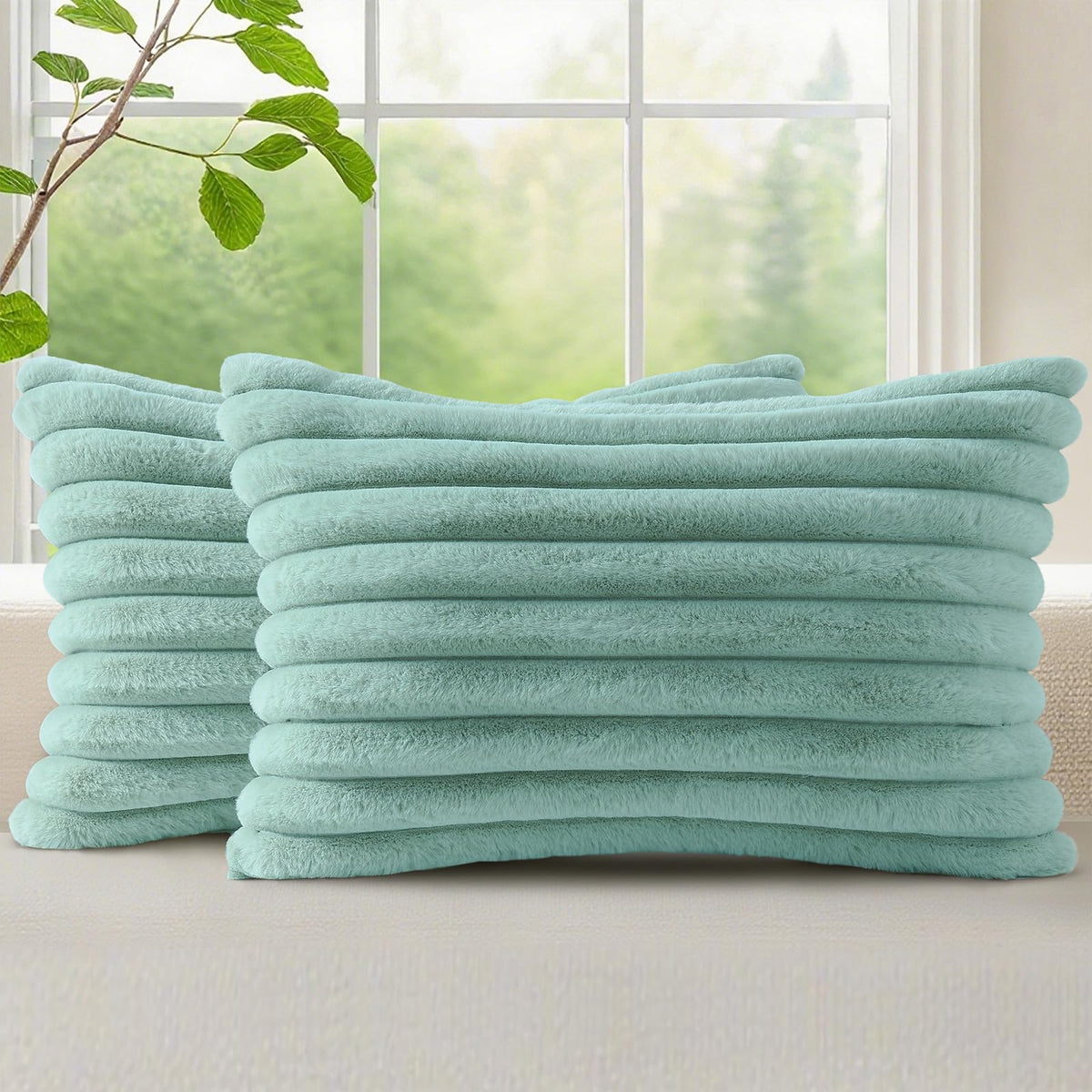 decorUhome Fall Faux Fur Throw Pillow Covers 18x18 Set of 2 Rust