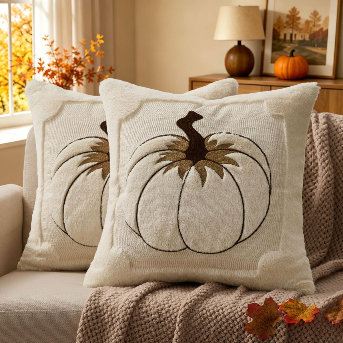 Allorry Fall Pillow Covers 18x18 2 Pack Beige Pumpkin Home Decor PT010A18