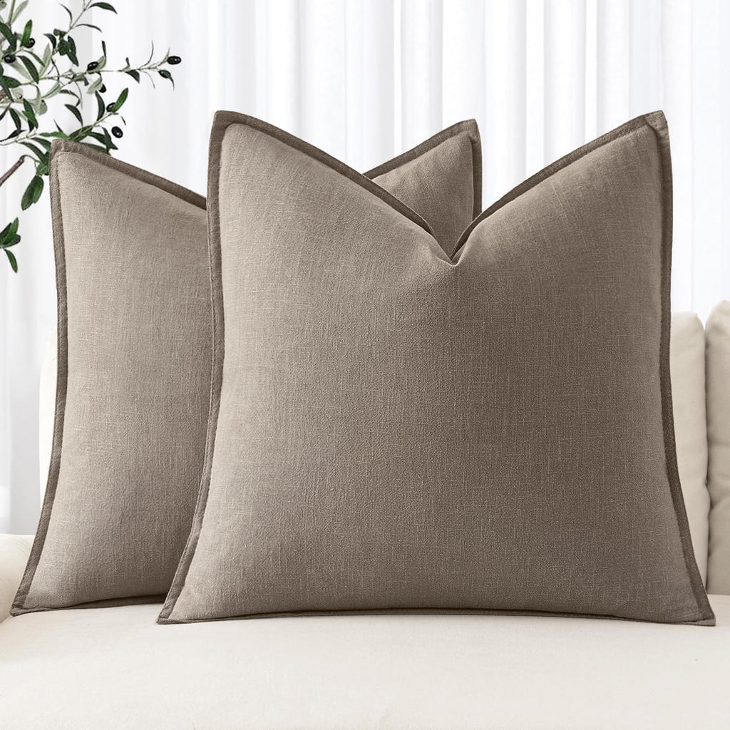 MIULEE Decorative Linen Euro Sham Pillow Covers 22x22 Inch Natural Beige